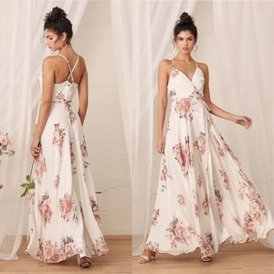 LULUS Cream Floral Print Wrap Maxi Dress